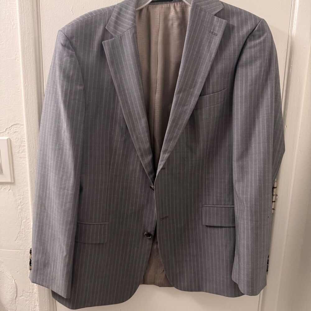 Hugo Boss 40R Men’s Suit Blazer Pinstripe Gray White